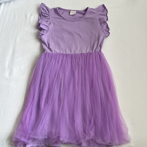Girl’s Purple Short Sleeve Dress with Tulle Skirt Size 7 - Picture 2 of 6